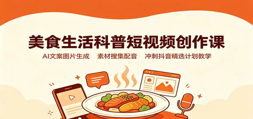 美食生活科普短视频创作课：AI文案图片生成，素材搜集配音，冲刺抖音精选计划教学-钱途社