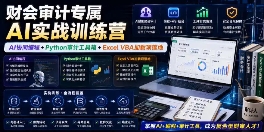 财会审计专属AI实战训练营｜AI协同编程+Python审计工具箱+Excel VBA加载项落地(更新0816)-钱途社