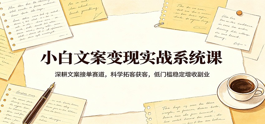 小白文案变现实战系统课：深耕文案接单赛道，科学拓客获客，低门槛稳定增收副业-钱途社