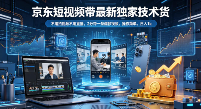 京东短视频带货最新独家技术，不用拍视频不用直播，2分钟一条爆款视频，操作简单，日入1k+【揭秘】-钱途社