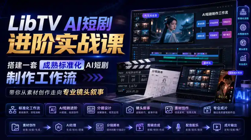 LibTV AI短剧进阶实战课，搭建一套成熟标准化AI短剧制作工作流，带你从素材创作走向专业镜头叙事-钱途社