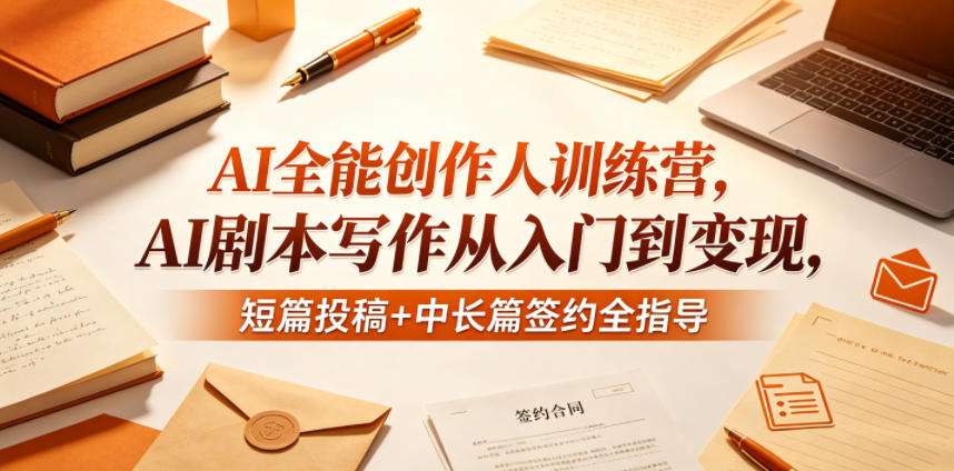 AI全能创作人训练营，AI剧本写作从入门到变现，短篇投稿+中长篇签约全指导-钱途社