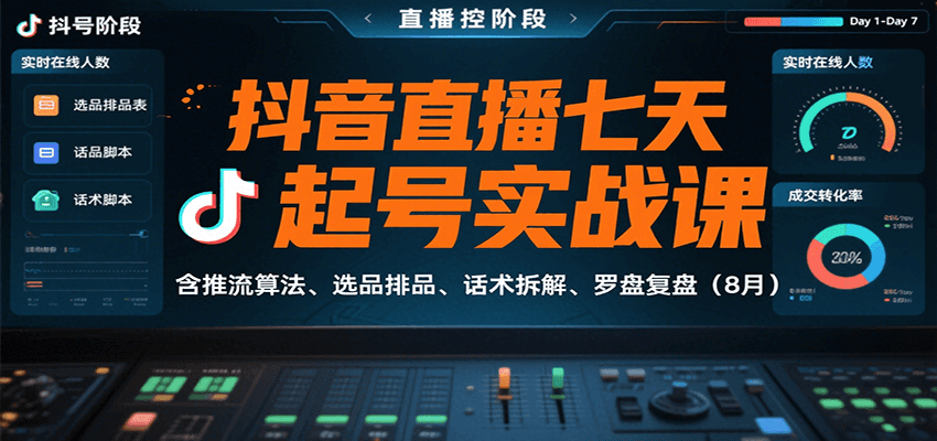 抖音直播七天起号实战课：含推流算法、选品排品、话术拆解、罗盘复盘(8月)-钱途社