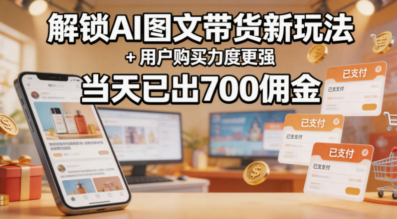 解锁ai图文带货新玩法+用户购买力度更强，当天已出700佣金，详细拆解-钱途社