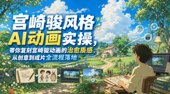 宫崎骏风格AI动画实操，带你复刻宫崎骏动画的治愈质感，从创意到成片全流程落地-钱途社