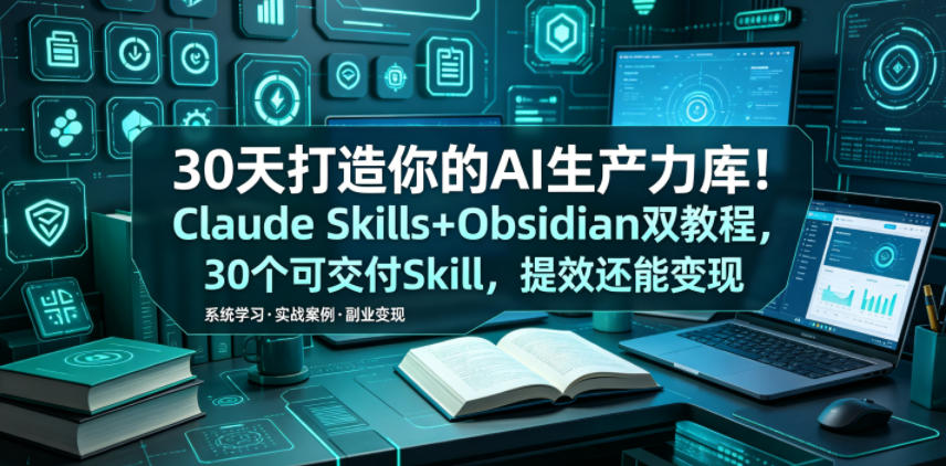 30天打造你的AI生产力库！Claude Skills+Obsidian 双教程，30 个可交付 Skill，提效还能变现-钱途社