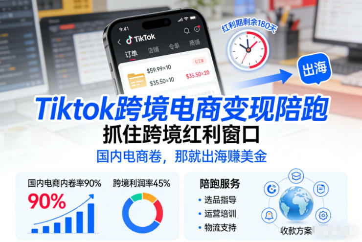 Tiktok跨境电商变现陪跑，抓住跨境红利窗口，国内电商卷，那就出海賺美金-钱途社