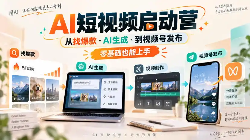 AI短视频启动营，从找爆款·AI生成·到视频号发布，零基础也能上手-钱途社