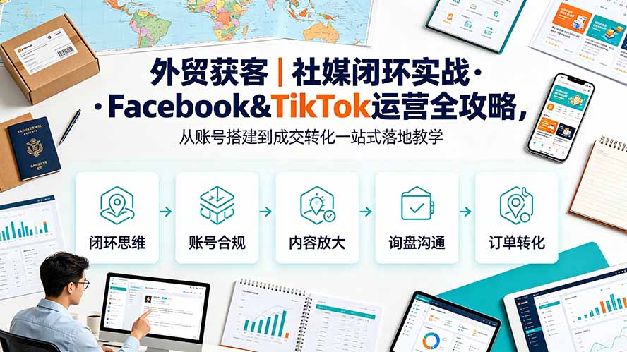 外贸获客｜社媒闭环实战·Facebook&TikTok运营全攻略，从账号搭建到成交转化一站式落地教学-钱途社