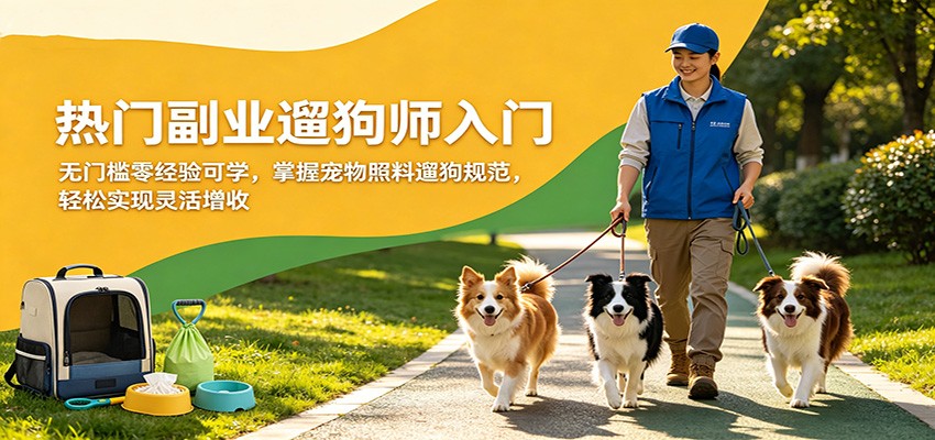 热门副业遛狗师入门，无门槛零经验可学，掌握宠物照料遛狗规范，轻松实现灵活增收-钱途社
