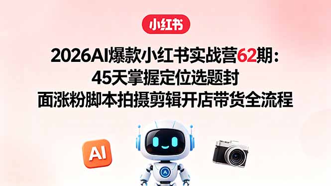 2026AI爆款小红书实战营62期：45天掌握定位选题封面涨粉脚本拍摄剪辑开店带货全流程-钱途社