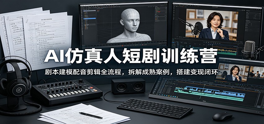 AI仿真人短剧训练营：剧本建模配音剪辑全流程，拆解成熟案例，搭建变现闭环-钱途社