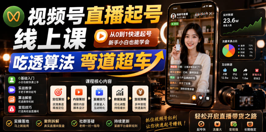 视频号直播起号线上课，吃透算法弯道超车（2026年6月）-钱途社