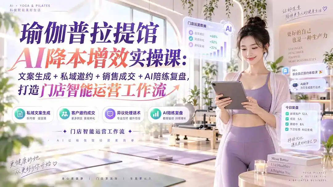 瑜伽普拉提馆AI降本增效实操课：文案生成+私域邀约+销售成交+AI陪练复盘，打造门店智能运营工作流-钱途社