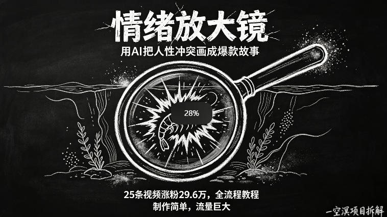 AI制作“情绪放大镜“视频，25条视频涨粉29.6W粉，流量巨大，制作简单，全流程教程-钱途社