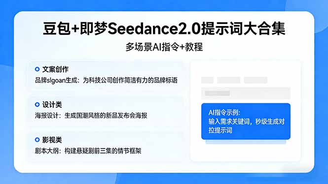 豆包+即梦Seedance2.0提示词大合集：多场景AI指令+教程，解锁文案、设计、影视高效创作-钱途社