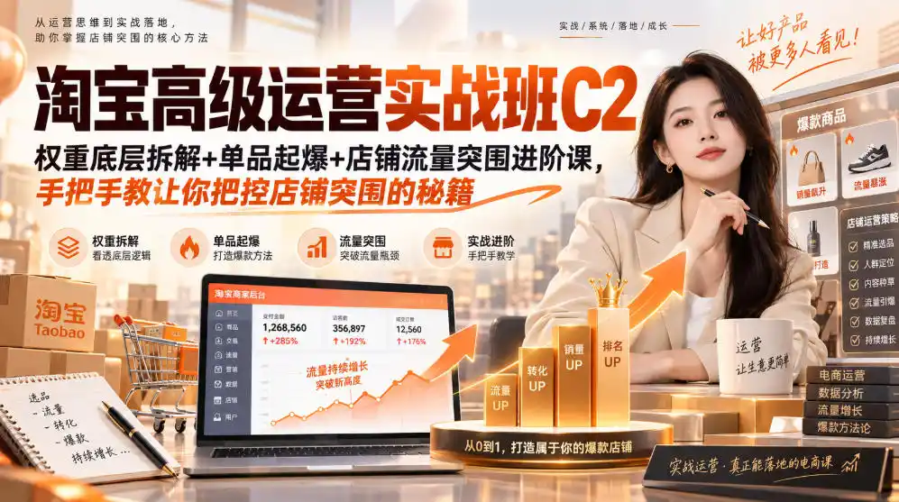 淘宝高级运营实战班C2｜权重底层拆解+单品起爆+店铺流量突围进阶课，手把手教让你把控店铺突围的秘籍-钱途社