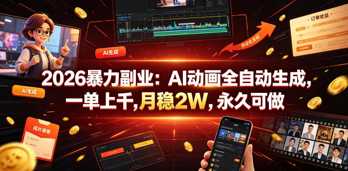 2026暴力副业：AI动画全自动生成，一单上千，月稳2W，永久可做【揭秘】-钱途社