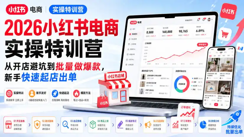 2026小红书电商实操特训营，从开店避坑到批量做爆款，新手快速起店出单-钱途社