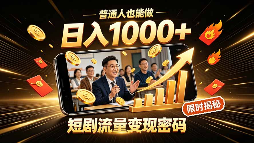 一部手机做短剧分发，不用真人出镜、不用拍摄剧本，快手流量变现日赚千元-钱途社
