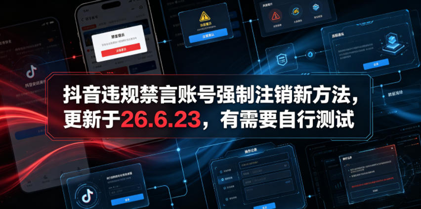 抖音违规禁言账号强制注销新方法，更新于26.6.23，有需要自行测试-钱途社