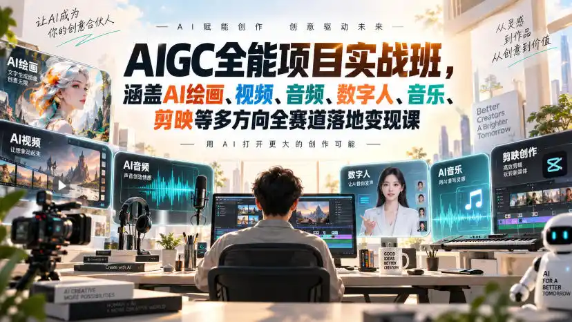 AIGC全能项目实战班，涵盖AI绘画、视频、音频、数字人、音乐、剪映等多方向全赛道落地变现课-钱途社