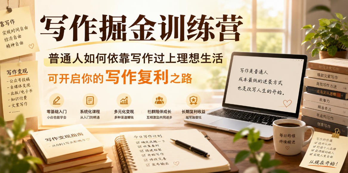 写作掘金训练营，普通人如何依靠写作过上理想生活，可开启你的写作复利之路(更新6月)-钱途社