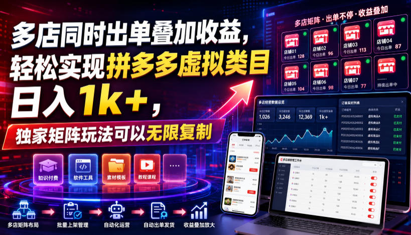 多店同时出单叠加收益，轻松实现拼多多虚拟类目日入1k+，独家矩阵玩法可以无限复制【揭秘】-钱途社