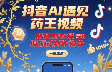 抖音AI遇见药王视频，条条10W赞，快速起千粉万粉号，傻瓜式制作教学-钱途社