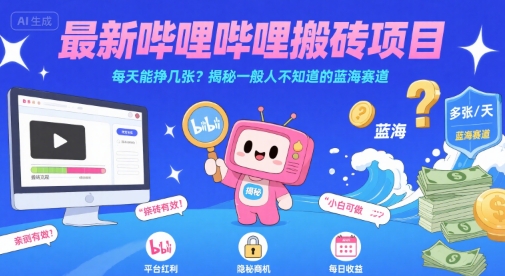 最新哔哩哔哩上B站搬砖项目，每天能挣几张？揭秘一般人不知道的蓝海赛道-钱途社