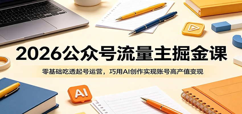 2026公众号流量主掘金课:零基础吃透起号运营,巧用AI创作实现账号高产值变现-钱途社