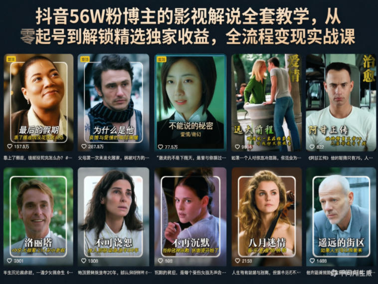 抖音56W粉博主的影视解说全套教学，从零起号到解锁精选独家收益，全流程变现实战课-钱途社