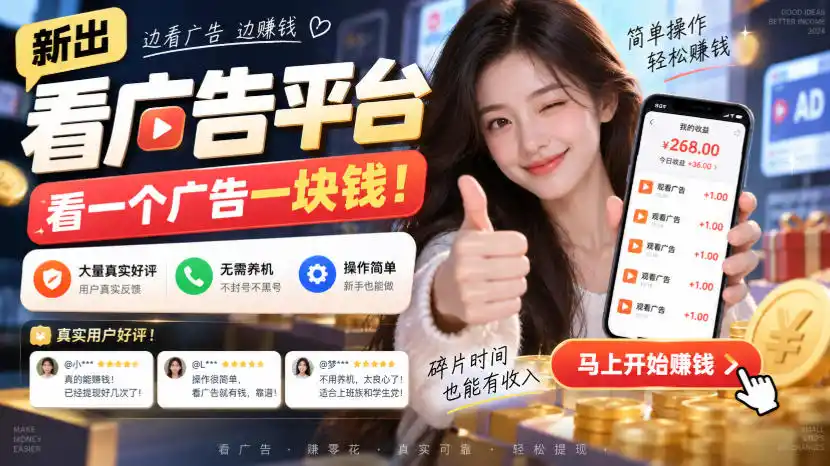 新出看广告平台，看一个广告一块钱，大量真实好评！无需养机、不会黑号，操作简单【揭秘】-钱途社