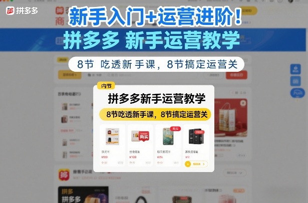 新手入门+运营进阶！拼多多新手运营教学，8节吃透新手课，8节搞定运营关-钱途社