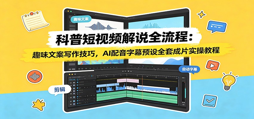科普短视频解说全流程：趣味文案写作技巧，AI配音字幕预设全套成片实操教程-钱途社