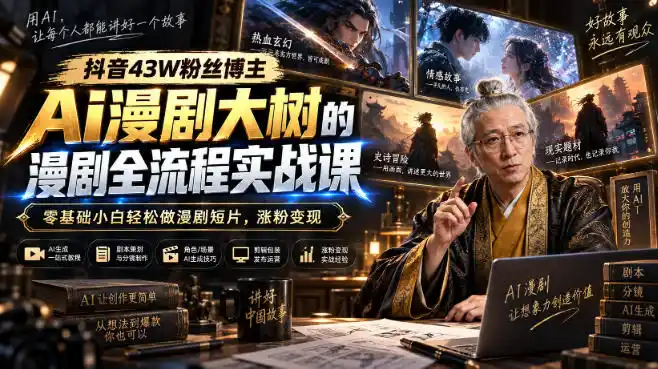 抖音43W粉丝博主Ai漫剧大树的漫剧制作全流程实战课，零基础小白轻松做漫剧短片，涨粉变现-钱途社