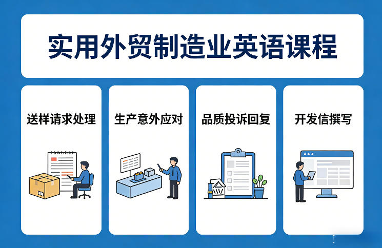 实用外贸制造业英语课程，教你专业处理送样请求、应对生产意外、回复品质投诉、撰写开发信等-钱途社