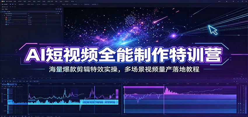 AI短视频全能制作特训营：海量爆款剪辑特效实操，多场景视频量产落地教程-钱途社