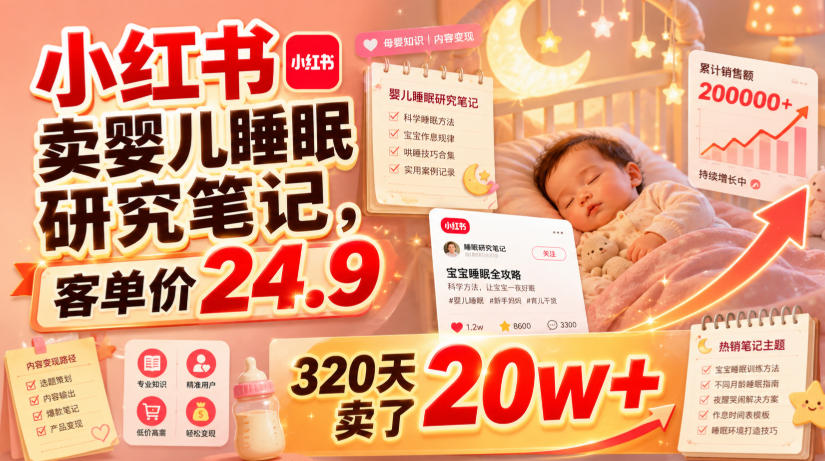 小红书卖婴儿睡眠研究笔记，客单价24.9，320天卖了20w+-钱途社