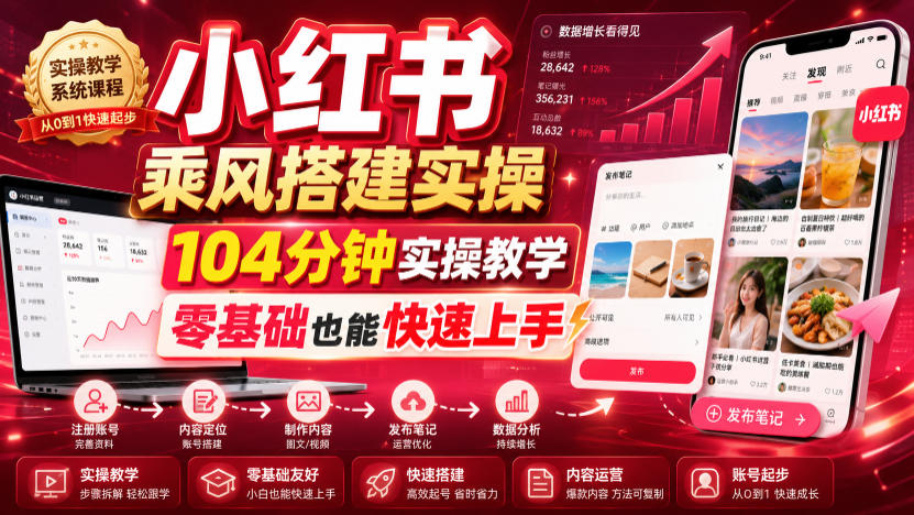 小红书乘风搭建实操，104分钟实操教学，零基础也能快速上手-钱途社