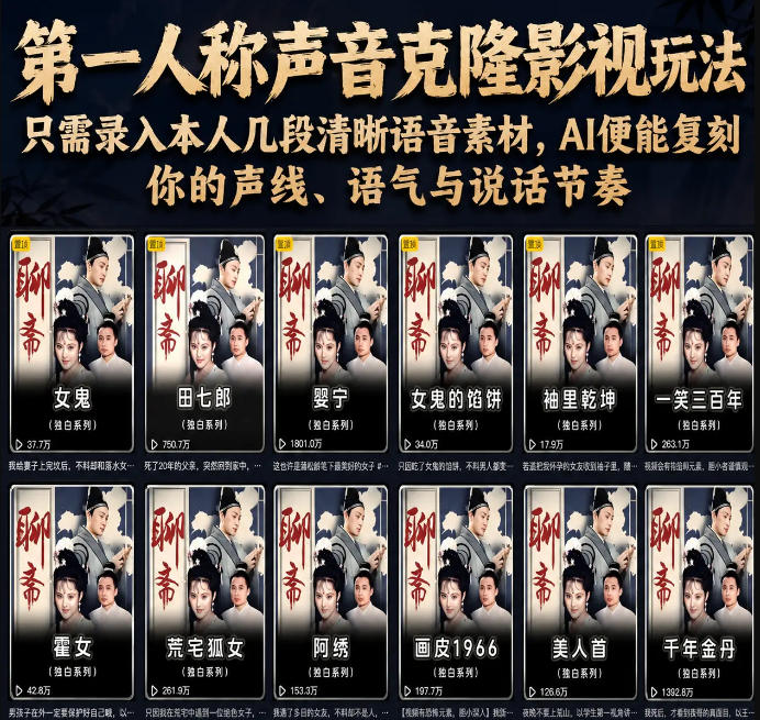 第一人称声音克隆影视玩法，只需录入本人几段清晰语音素材，AI便能复刻你的声线、语气与说话节奏-钱途社