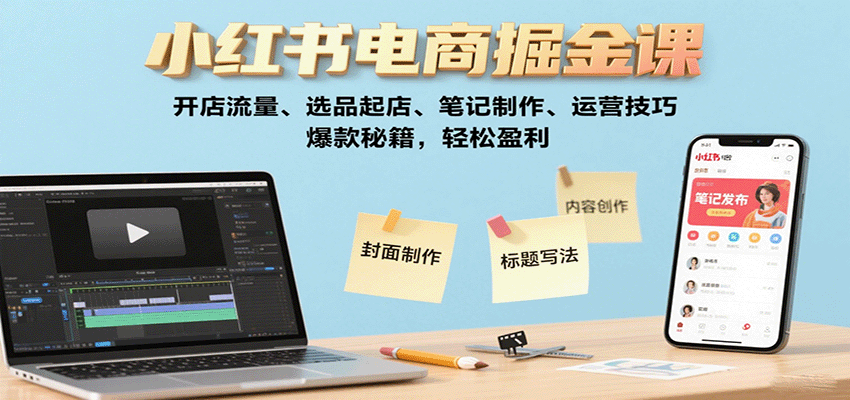 小红书电商掘金课：开店流量、选品起店、笔记制作、运营技巧，爆款秘籍，轻松盈利-钱途社