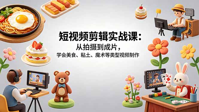短视频剪辑实战课：从拍摄到成片，学会美食、粘土、魔术等类型视频制作-钱途社