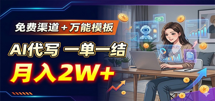 免费渠道+万能模板，AI代写一单一结，月入2W+-钱途社