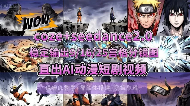 [COZE搭建教学]COZE+即梦Seedance 2.0稳定输出9-16-25宫格分镜图直出AI漫剧视频-钱途社