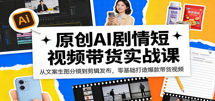原创AI剧情短视频带货实战课:从文案生图分镜到剪辑发布,零基础打造爆款带货视频-钱途社