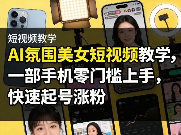 AI氛围美女短视频教学，一部手机零门槛上手，快速起号涨粉-钱途社