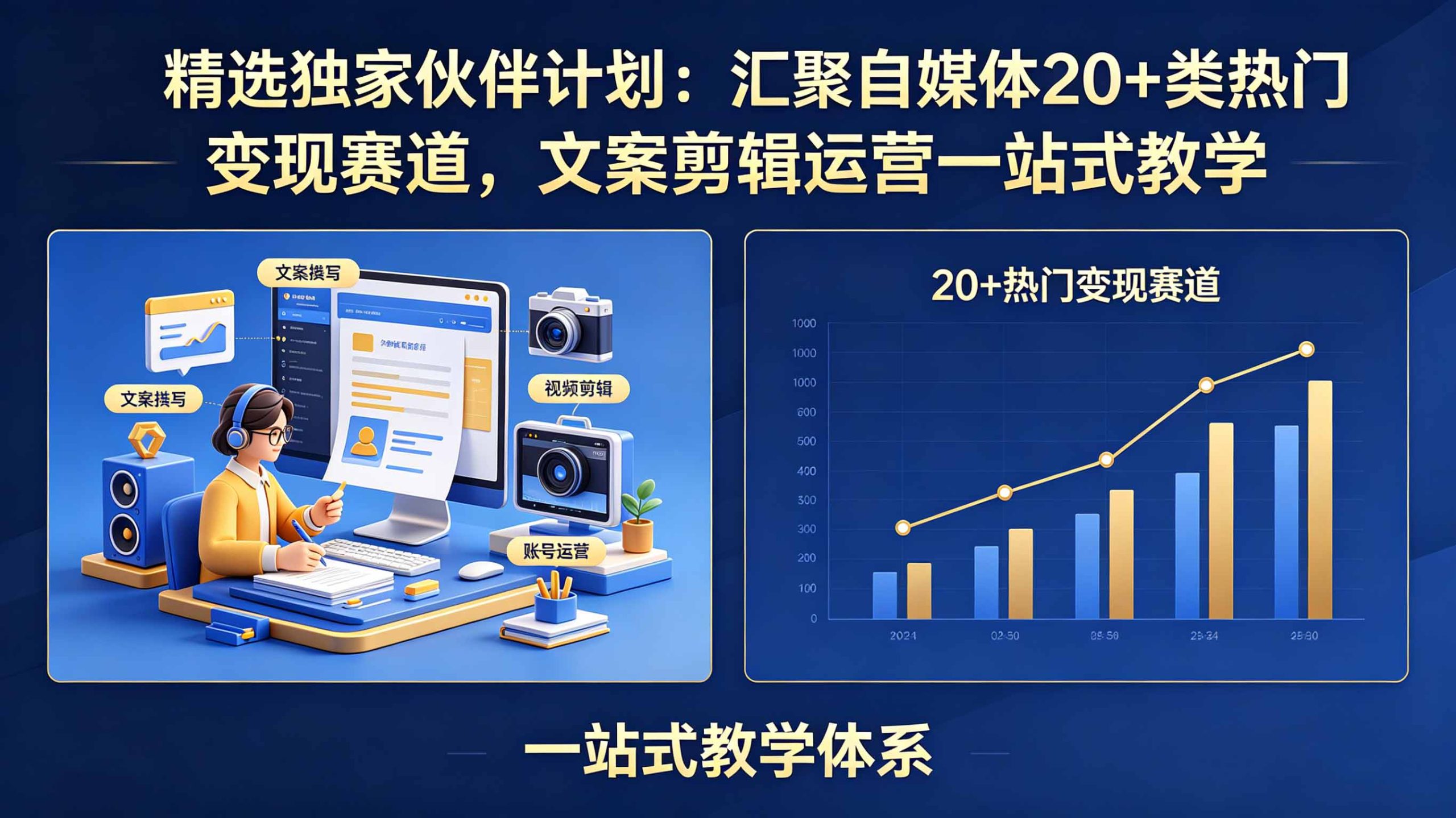 精选独家伙伴计划：汇聚自媒体20+类热门变现赛道，文案剪辑运营一站式教学-钱途社
