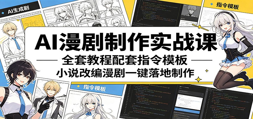 AI漫剧制作实战课：全套教程配套指令模板，小说改编漫剧一键落地制作-钱途社