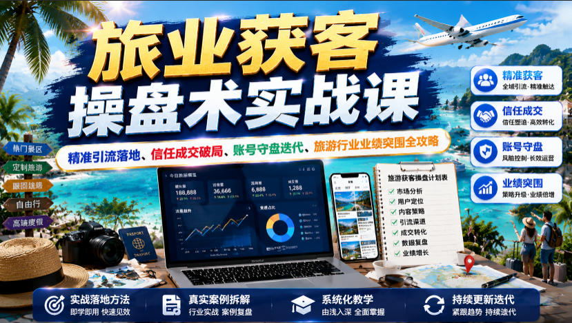旅业获客操盘术实战课｜精准引流落地、信任成交破局、账号守盘迭代、旅游行业业绩突围全攻略-钱途社